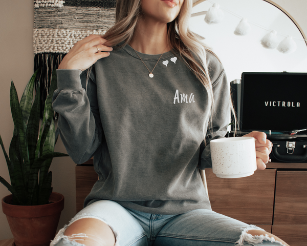 Mom Personalized Embroidered Comfort Color Sweatshirt