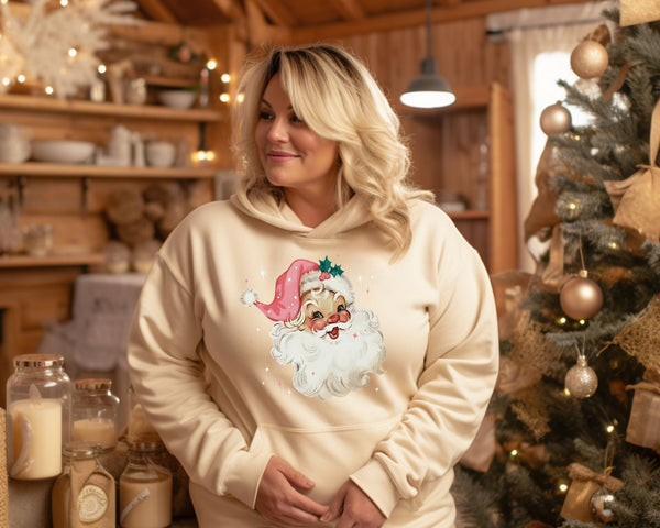 Cozy Holiday Hoodie with Retro Santa Design