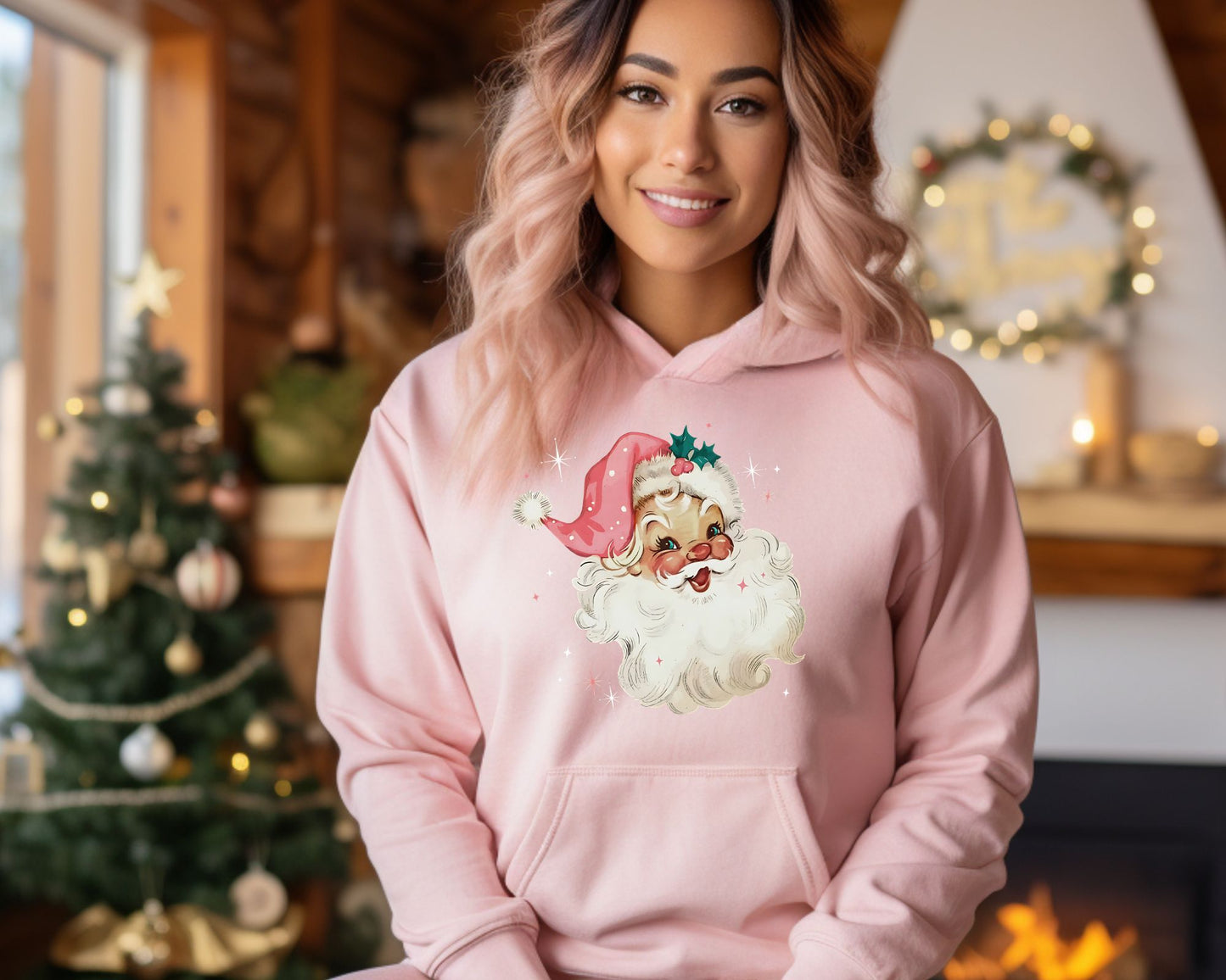 Cozy Holiday Hoodie with Retro Santa Design