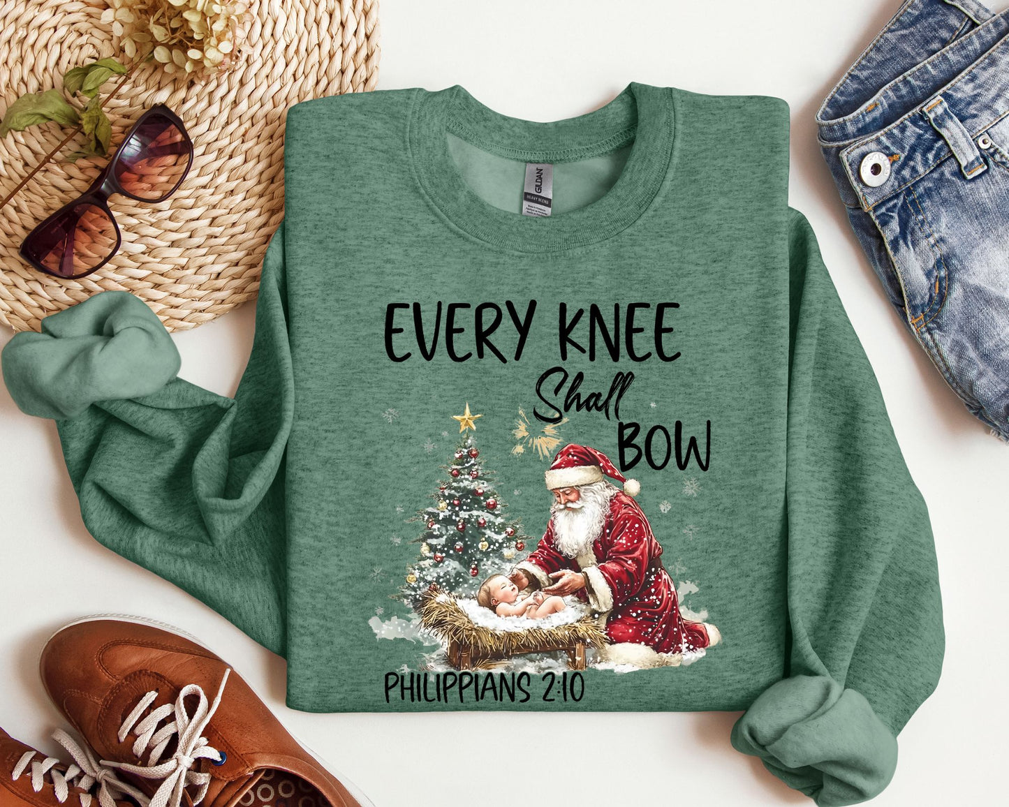 Every Knee Shall Bow Santa Christmas Sweatshirt