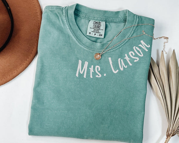 Custom Mr. and Mrs. Embroidered Comfort Color Tee