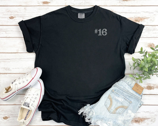 Personalized Number Embroidered Comfort Color Tee
