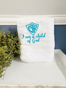 Custom Embroidery "I Am A Child of God" Classic Baptism Towel