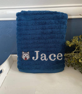 Personalized Embroidery Huskie Bath Towel