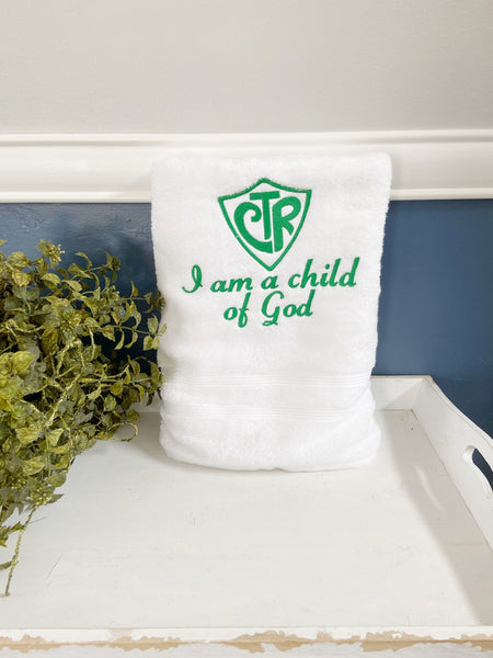 Custom Embroidery "I Am A Child of God" Baptism Towel