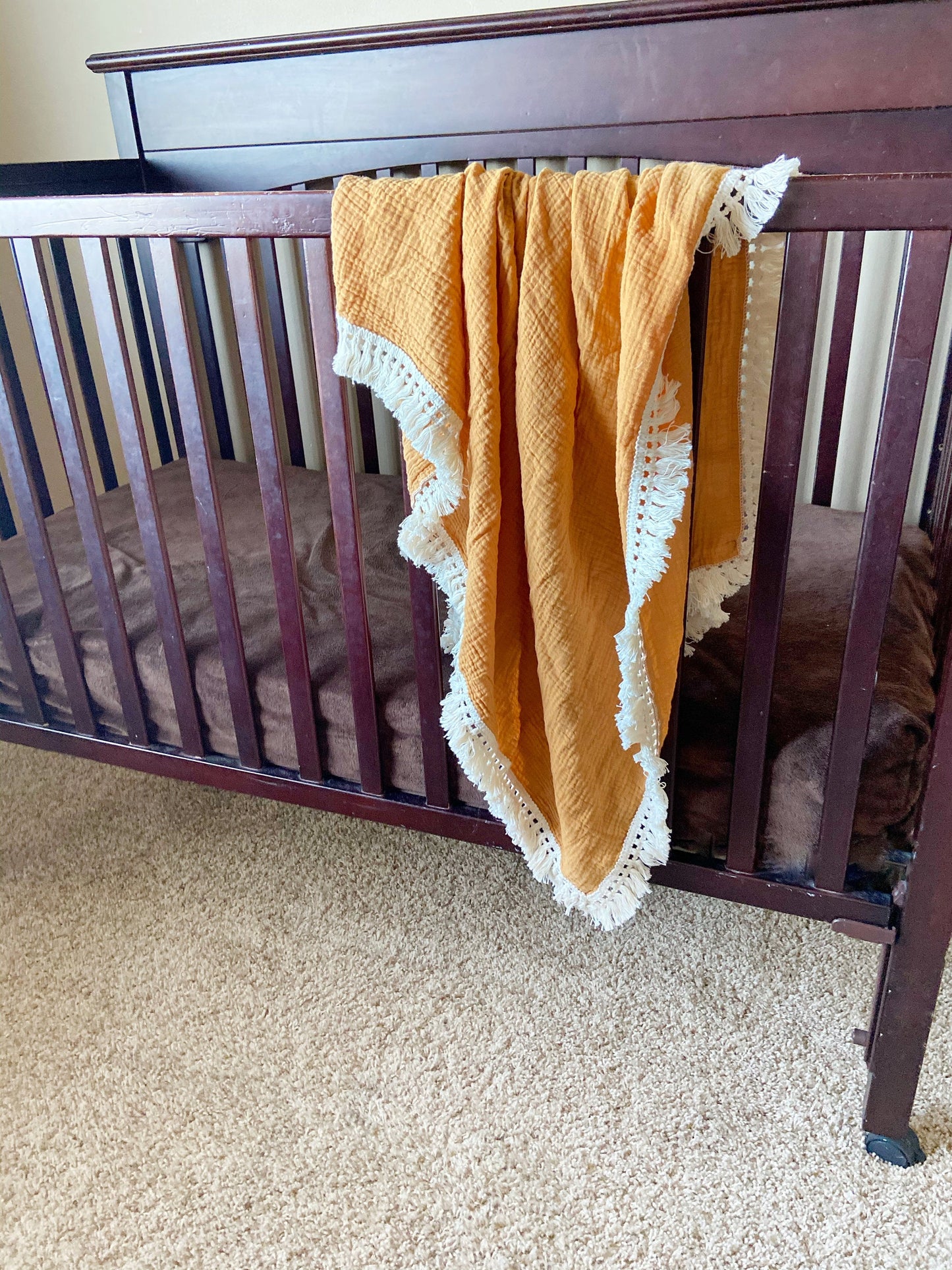 Custom Mustard Muslin Blanket with Embroidery